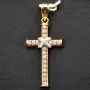 Exquisiter Kreuz-Anhänger in außergewöhnlichem Bicolor-Design aus hochwertigem Gold (14k / 585 Gelbgold und Weißgold) mit Zirkoniabesatz