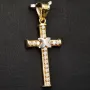 Exquisiter Kreuz-Anhänger in außergewöhnlichem Bicolor-Design aus hochwertigem Gold (14k / 585 Gelbgold und Weißgold) mit Zirkoniabesatz