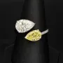 Exklusiver Ring für Damen mit 2 imposanten, tropfenförmigen, eingefassten Brillanten (Lab Grown Diamonds) aus massivem Gold (585 / 14K Weißgold) - ca. Ringgröße 56