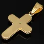 Handgefertigter Kreuz-Anhänger mit eingefassten, leuchtend grünen Smaragd im Rundschliff (ca. 0,2 ct.) aus hochwertigem Gold (750 18K Gelbgold)