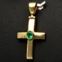 Smaragdkreuz - Anhänger aus exquisitem 18K 750 Gold mit einem eingefassten, hell leuchtenden, grasgrünen Smaragd im Ovalschliff (ca. 0,27 ct.)