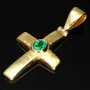 Smaragdkreuz - Anhänger aus exquisitem 18K 750 Gold mit einem eingefassten, hell leuchtenden, grasgrünen Smaragd im Ovalschliff (ca. 0,27 ct.)