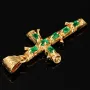 Aufwendig in Handarbeit hergestellter Anhänger - Kreuz in rustikalem Ast-Design mit 7 funkelnden, leuchtenden, Smaragden (ca. 0,9 ct. gesamt) in stilvollen Krappenfassungen (750er 18K Gold)