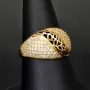 Kunstvoll designter Ring für Damen aus hochwertigem Gold (14K 585 Gelbgold) besetzt mit vielen fein gefassten, funkelnden Zirkonia RG ca. 55