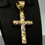 Jesus Kreuz Anhänger Kruzifix mit edlem Dekor aus hochwertigem 14K 585 Gold 14k (Bicolor - Gelbgold und Weißgold)