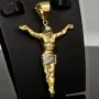 Hochwertiger Jesus Christus Anhänger aus funkelndem Bicolor Gold (Gelbgold und Weißgold) mit Zirkoniabesatz