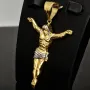 Hochwertiger Jesus Christus Anhänger aus funkelndem Bicolor Gold (Gelbgold und Weißgold) mit Zirkoniabesatz