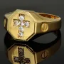 Edler Siegelring mit Kreuzmotiv und funkelnden Zirkonia aus 585er 14 Karat Gelbgold (Ringgröße ca. 65)