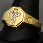 Edler Siegelring mit Kreuzmotiv und funkelnden Zirkonia aus 585er 14 Karat Gelbgold (Ringgröße ca. 65)