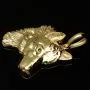 Detailliert gearbeiteter Wolfskopf-Anhänger aus edlem, funkelnden 585 14K Gold mit leuchtend grünen Augen aus Zirkoniasteinen