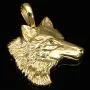Detailliert gearbeiteter Wolfskopf-Anhänger aus edlem, funkelnden 585 14K Gold mit leuchtend grünen Augen aus Zirkoniasteinen