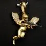 Hochwertig und detailliert gearbeiteter Engel-Anhänger mit Maschinengewehr - Schutzengel-Anhänger aus 14k (585er) Gelbgold und Zirkonia