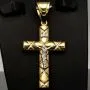 Glänzender Jesus Kreuz Anhänger aus edlem Bicolor 14K 585 Gold (Gelbgold und Weißgold)