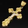 Jesus Christus Kreuz - Anhänger mit filigranen Verzierungen aus funkelndem 14k 585 Bicolor Gold (Gelbgold und Weißgold)