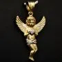 Funkelnder Schutzengel-Anhänger – Engel mit Herz aus 14k 585er Bicolor Gold (Gelbgold und Weißgold)