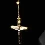 Exklusive Rosenkranz-Y-Kette mit kleinem Amulett und Jesuskreuz aus 14K 585 Gold (Gelbgold mit Nuancen Weißgold - ca. 4,6 g)
