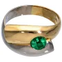 Eleganter Bicolor Damenring in Weiß- und Gelbgold (18K 750er) mit einem runden kolumbianischen Smaragd