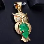 Eulen-Anhänger mit Smaragd Cabochon (ca. 3,5 ct) und 2 Diamanten in 18k 750er Gelbgold (Handarbeit - Unikat)