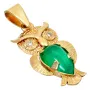 Eulen-Anhänger mit Smaragd Cabochon (ca. 3,5 ct) und 2 Diamanten in 18k 750er Gelbgold (Handarbeit - Unikat)