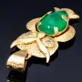 Eulen-Anhänger mit Smaragd Cabochon (ca. 3,5 ct) und 2 Diamanten in 18k 750er Gelbgold (Handarbeit - Unikat)