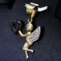 Hochwertiger Engel - Anhänger mit Herz aus Gold aus 14k (585er) Gelbgold und Zirkoniabesatz
