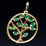 Eindrucksvoller, handgearbeiteter Lebensbaum - Anhänger in 18K / 750 Gold mit 11 leuchtenden, tannengrünen Smaragden