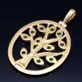 Eindrucksvoller, handgearbeiteter Lebensbaum - Anhänger in 18K / 750 Gold mit 11 leuchtenden, tannengrünen Smaragden