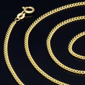 Glänzende Panzerkette flach 2-seitig diamantiert aus edlem 585 / 14k Gold in ca. 60cm, 2mm