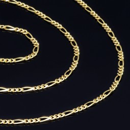 Kurze Figarokette 2-seitig diamantiert aus glänzendem 585 / 14k Gold in ca. 45cm, 1,6mm