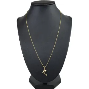 Delfin - Anhänger- mit glänzender Ankerkette (50cm) - Schmuckset in 14K / 585 Gold