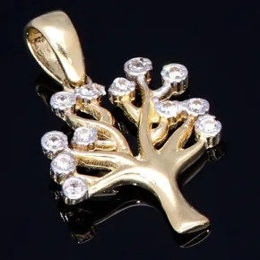 Funkelnder Lebensbaum - Anhänger mit Zirkonia in 585 / 14 Karat Gelbgold
