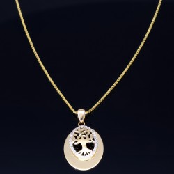 Schmuckset aus 585 / 14K Gold - Bicolor - Lebensbaum-Amulett und glänzende Venezianer - Halskette (45cm)  in hochwertigem 14K / 585 Gelbgold