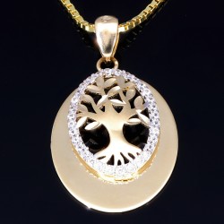 Schmuckset aus 585 / 14K Gold - Bicolor - Lebensbaum-Amulett und glänzende Venezianer - Halskette (45cm)  in hochwertigem 14K / 585 Gelbgold