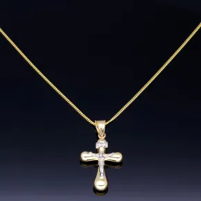 Schmuckset aus 585 / 14K Gold - Jesus - Kreuz -Anhänger aus Bicolor Gold in 14K und passende 2-seitig diamantierte Panzerkette - Halskette (60cm) in hochwertigem 14K / 585 Gold