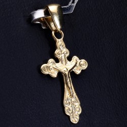 Jesus am Kreuz - Pendant aus edlem 14k / 585 Gold mit schönen Ornamenten verziert