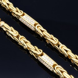 Bling-Bling-Königskette mit Zirkoniabesatz aus 585er Gelbgold (14k)- 61cm lang, 4,5 mm breit, 32g