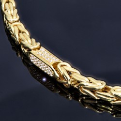 Bling-Bling-Königskette mit Zirkoniabesatz aus 585er Gelbgold (14k)- 61cm lang, 4,5 mm breit, 32g