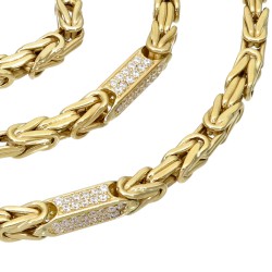 Bling-Bling-Königskette mit Zirkoniabesatz aus 585er Gelbgold (14k)- 64cm lang, 4,5 mm breit, 32g