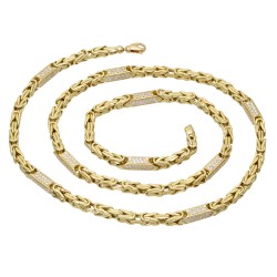 Bling-Bling-Königskette mit Zirkoniabesatz aus 585er Gelbgold (14k)- 64cm lang, 4,5 mm breit, 32g