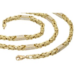 Bling-Bling-Königskette mit Zirkoniabesatz aus 585er Gelbgold (14k)- 64cm lang, 4,5 mm breit, 32g