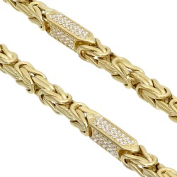 Bling-Bling-Königskette mit Zirkoniabesatz aus 585er Gelbgold (14k)- 64cm lang, 4,5 mm breit, 32g