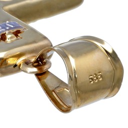 Großer, glänzender Jesus Christus Kreuz - Anhänger aus hochwertigem Gold 14k / 585 Bicolor Gelbgold und Weißgold