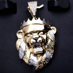 Prunkvoller Löwenkopf - Anhänger aus glänzendem Bicolor 585 14K Gold mit Zirkoniabesatz (ca. 7,2g)