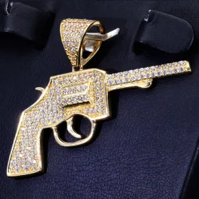 Goldener Colt - Revolver -Anhänger - Pistole aus 585 / 14K Gold mit Zirkonia