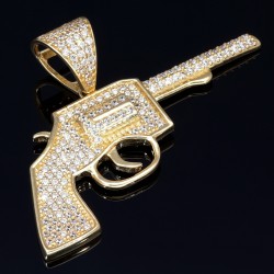 Goldener Colt - Revolver -Anhänger - Pistole aus 585 / 14K Gold mit Zirkonia