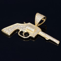 Goldener Colt - Revolver -Anhänger - Pistole aus 585 / 14K Gold mit Zirkonia