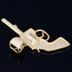 Goldener Colt - Revolver -Anhänger - Pistole aus 585 / 14K Gold mit Zirkonia