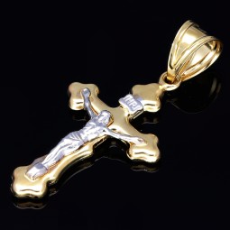 Jesus - Anhänger aus edlem 14k (585er) Bicolor Gelbgold und Weißgold