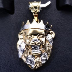 Prunkvoller Löwenkopf - Anhänger aus glänzendem Bicolor 585 14K Gold mit Zirkoniabesatz