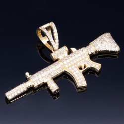 Iced Out - Maschinengewehr aus hochwertigem 585 14K Gold mit Zirkonia bestückt